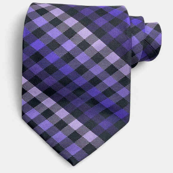 Croft & Barrow Silk Tie Purple Geometric Checker Formal Professional - Picture 2 of 6